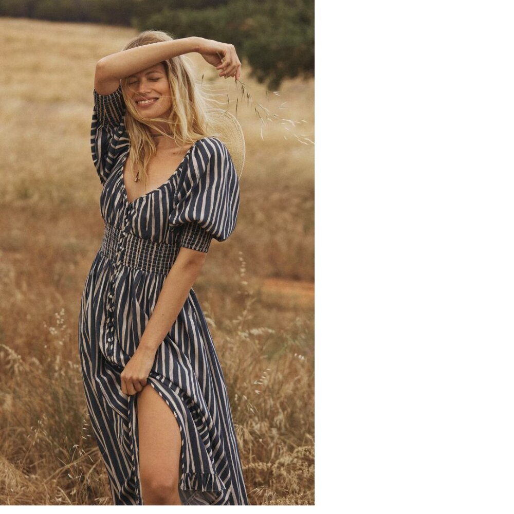 NWOT Anthropologie Navy and White Striped Midi Dress